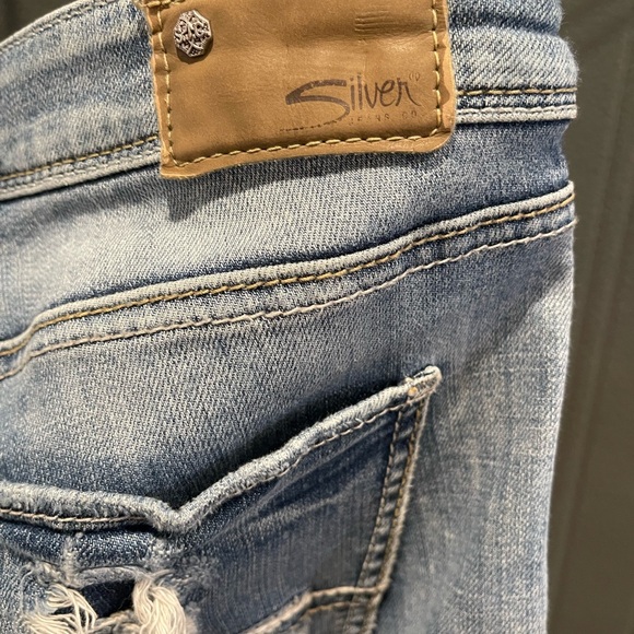 Silver distressed boyfriend denim jeans women super stretch 26 boho casual ankle - Picture 2 of 8